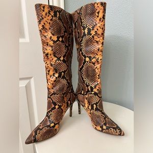 Steve Madden Orange and Black Snake-Print Knee-High Stiletto Boots